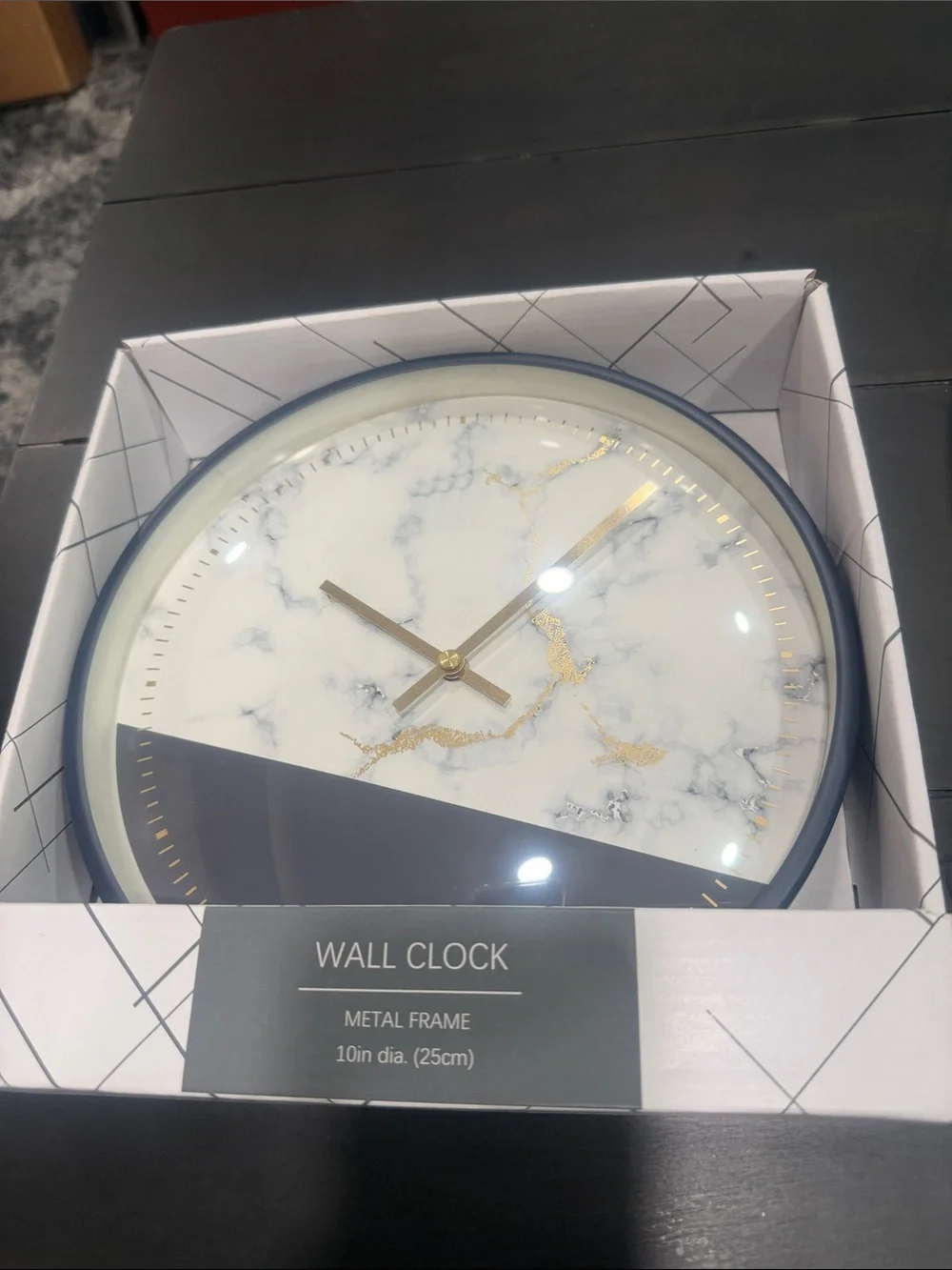 NWT - 10” Wall Clock Metal Perimeter with Marble and Gold Accents